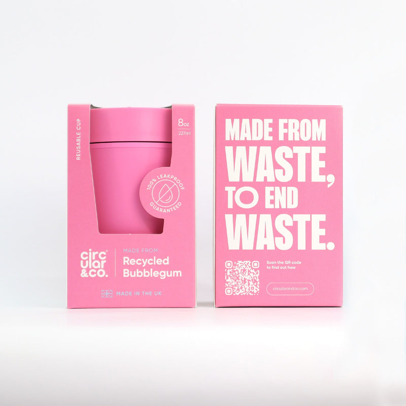 Circular&Co. Reusable Coffee Cup – Made From Bubblegum 8oz & 12oz