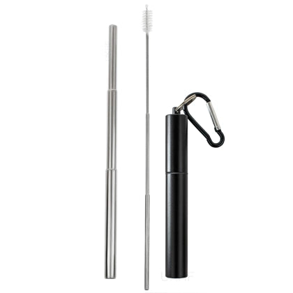 Collapsible reusable Stainless steel Straw with Capsule case - Black