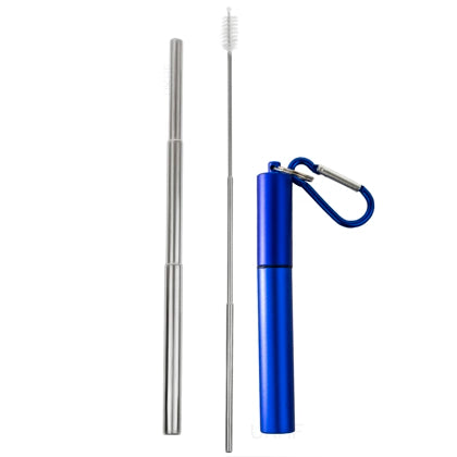 Collapsible reusable Stainless steel Straw with Capsule case - Dark Blue
