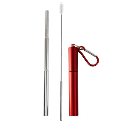 Collapsible reusable Stainless steel Straw with Capsule case - Red