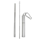 Collapsible reusable Stainless steel Straw with Capsule case - Silver