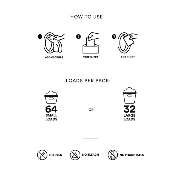 Zero Waste Club Laundry Detergent Sheets - Pack of 64 (Plastic-Free)