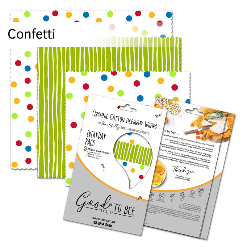 GoodToBee Reusable Beeswax Food Wraps - Everyday Pack (Set of 3) Confetti
